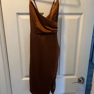 Satin bronze Lulu midi dress